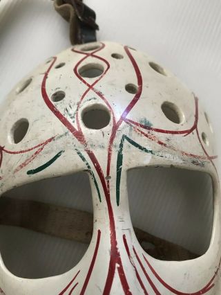 Vintage Cooper Fiberglass Hockey Goalie Face Mask - Leather Straps Pin Stripped 6
