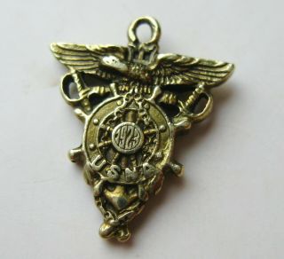 1923 Vtg 14k Gold Usna United States Naval Academy Eagle Logo Bracelet Charm