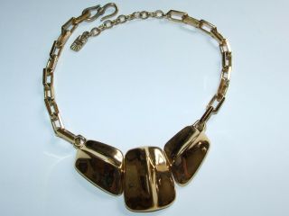 Ysl Yves Saint Laurent Vintage Classic Statement Chunky Gold Tone Necklace
