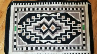 Navajo Vintage Handwoven Rug Or Blanket,  1930s Two Grey Hills Region,  29 " X43 "