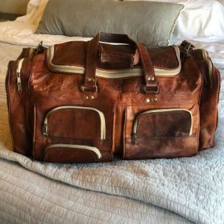Largest Leather Handmade Travel Luggage Vintage Overnight Weekend Duffel Gym Bag