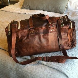 Largest Leather handmade travel luggage vintage overnight weekend duffel Gym Bag 2
