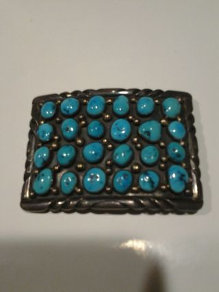 Vintage Sterling Silver W Carviso Jr Turquoise Buckle