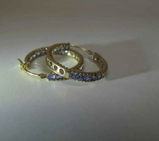 Vintage 14k Yellow Gold 1.  33 Carat Combined Tanzanite Hinged Wire Hoop Earrings