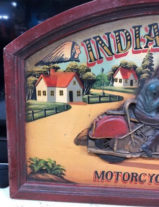 Vintage Indian Chief Motorcycle 1953 Hand painted 3D Wooden Sign very Rare 6