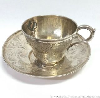 Antique Fine 875 Silver Russian 1863 St.  Petersburg Cup & Saucer