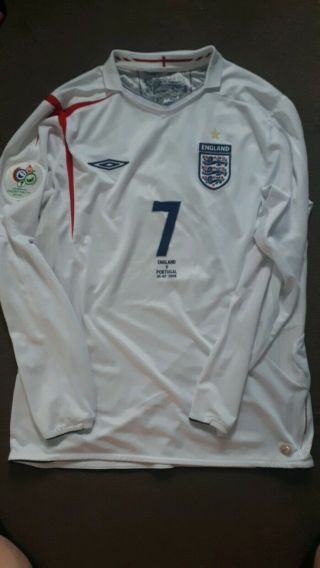 Beckham Large England World Cup Football Shirt Jersey Vintage Long Sleeve