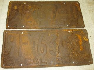 1929 California Vintage License Plate Matched Pair Number 9f - 63 - 50 Dmv Clear