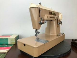 Vintage Singer 403a Slant O Matic Sewing Machine With Accessories & Case