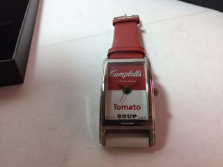 Vintage Campbell ' s Soup Andy Warhol Curvex Style Red/White Watch 2