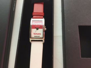 Vintage Campbell ' s Soup Andy Warhol Curvex Style Red/White Watch 3