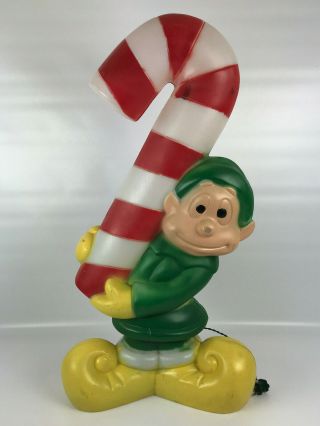 Vintage Elf With Candy Cane Plastic Blow Mold Outdoor Christmas Decor 32 "