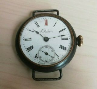 Vintage Oda Trench Military Watch Gunmetal Wwi 15 Jewels Gun Metal Wire Lug Case