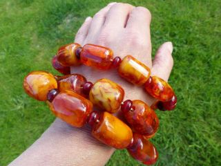 Vintage Jumbo Egg Yolk,  Butterscotch,  Real Amber Beads Necklace - Floats In Water