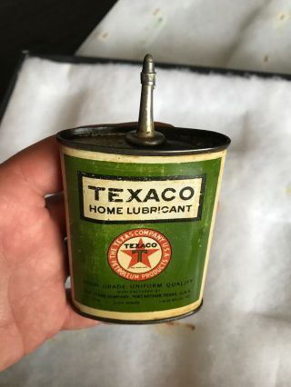 Vintage Handy Oiler Gun Oil Can Tin Lead Top Texaco Green Household Oil