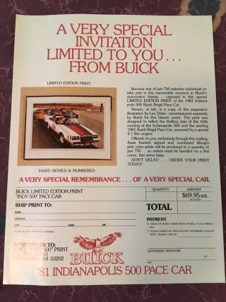 Vintage 1981 65th Indy 500 Buick Pace Car Complete Dealer Promo Pkg 7