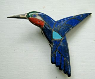 Stunning Vintage 2 " Lapis Zuni Hummingbird Pin/pendant - Great Native Piece