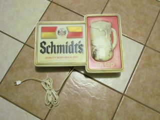 Vintage Schmidts On Tap Plastic Lighted Beer Sign Rare Sons Mug Cord
