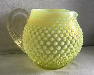 Vintage Fenton Topaz Yellow Hobnail Opalescent Glass Squat Pitcher - Estate Find