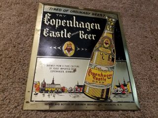 Copenhagen Castle Beer Tin Over Cardboard Sign Bar Booze Bottle Vintage Old 1950