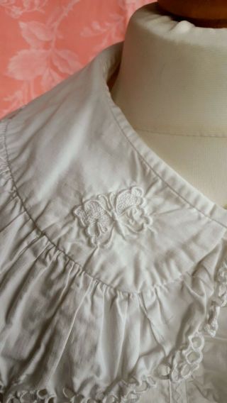 Antique White Cotton Blouse Ruffle Long Sleeve Embroidery Vintag French Handmade 3