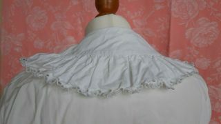 Antique White Cotton Blouse Ruffle Long Sleeve Embroidery Vintag French Handmade 7