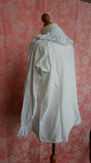 Antique White Cotton Blouse Ruffle Long Sleeve Embroidery Vintag French Handmade 8