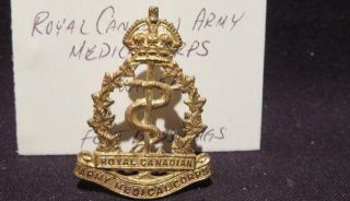 Royal Canadian Army Medical Corps Wwii Era Brass Voided Cap Badge