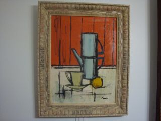 Vintage Mid - Century Abstract Expressionist Still Life Oil Painting - Signed Amen