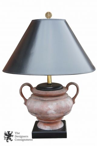 Vintage Oriental Style Terracotta Vase Urn Electric Lamp Pink Black Taper Shade
