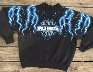 Vintage 80s Harley Davidson Thunder Lightning Sweatshirt Xxl Extra Large Rare