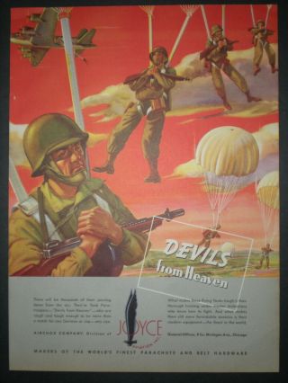 1943 Paratrooper Wwii Parachute Devils From Heaven Vintage Joyce Trade Print Ad