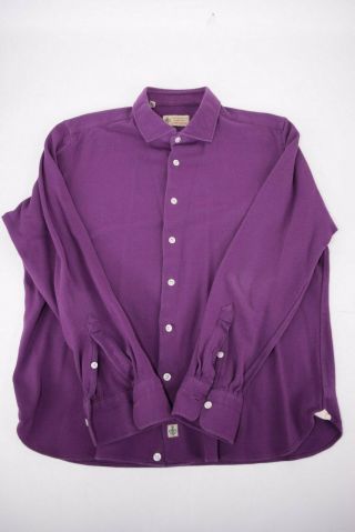 Luigi Borrelli Luxury Vintage Shirt Size XL (fits Large) In Solid Purple Knit 3