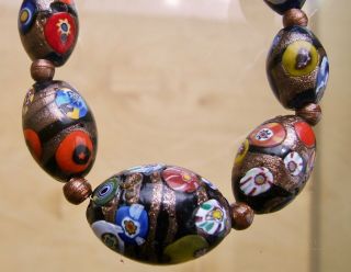 , Chunky Flapper Length,  Vintage Venetian Millefiori Glass Bead Necklace