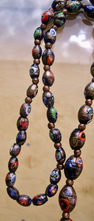 , CHUNKY FLAPPER LENGTH,  VINTAGE VENETIAN MILLEFIORI GLASS BEAD NECKLACE 4