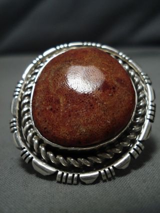One Of Biggest Vintage Santo Domingo Native American Coral Sterling Silver Ring