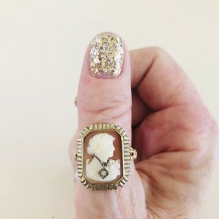Women ' s 10K Gold Vintage {Art Noveau} Rectangle CAMEO Ornate Ring - Size 9 3