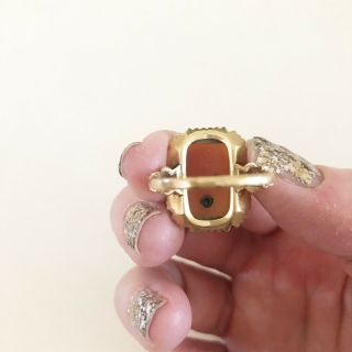 Women ' s 10K Gold Vintage {Art Noveau} Rectangle CAMEO Ornate Ring - Size 9 6