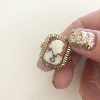 Women ' s 10K Gold Vintage {Art Noveau} Rectangle CAMEO Ornate Ring - Size 9 8