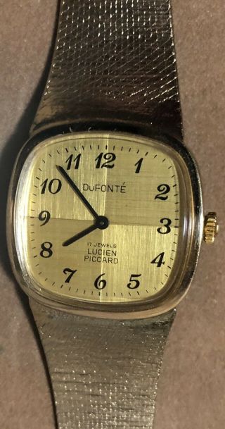 Vintage Lucien Piccard Dufonte Mens 17 Jewel Gold Mechanical Watch/original Box