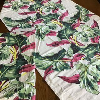2 Vintage Barkcloth Fabric Curtain Panels - Tropical Foliage - Each 89” X 32”