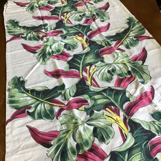 2 Vintage Barkcloth Fabric Curtain Panels - Tropical Foliage - Each 89” X 32” 2