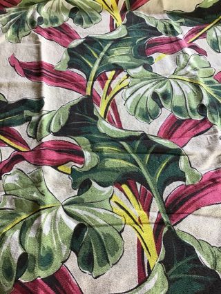 2 Vintage Barkcloth Fabric Curtain Panels - Tropical Foliage - Each 89” X 32” 3