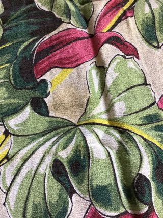 2 Vintage Barkcloth Fabric Curtain Panels - Tropical Foliage - Each 89” X 32” 4