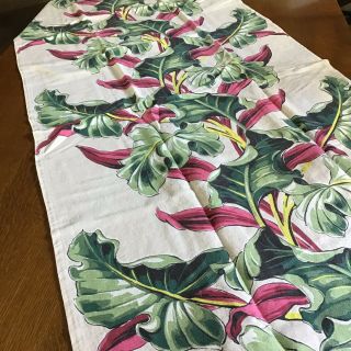 2 Vintage Barkcloth Fabric Curtain Panels - Tropical Foliage - Each 89” X 32” 6