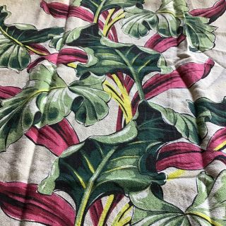 2 Vintage Barkcloth Fabric Curtain Panels - Tropical Foliage - Each 89” X 32” 7