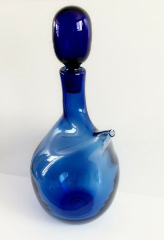 RARE Early BLENKO 5921 PERSIAN Blue Decanter Bottle w/ Spout & Stopper SIGNED 2