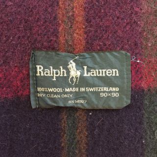 Ralph Lauren Polo vintage Wool Blanket - Purple Blue Pink Plaid 90”x90” 11
