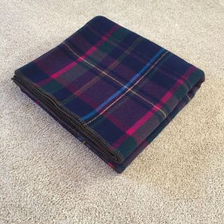 Ralph Lauren Polo vintage Wool Blanket - Purple Blue Pink Plaid 90”x90” 2