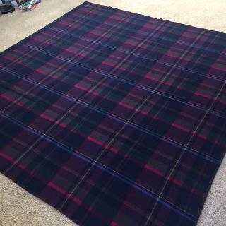 Ralph Lauren Polo vintage Wool Blanket - Purple Blue Pink Plaid 90”x90” 7